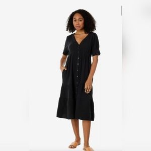 Madewell Lightspun Button-Front Tiered MIDI Dress